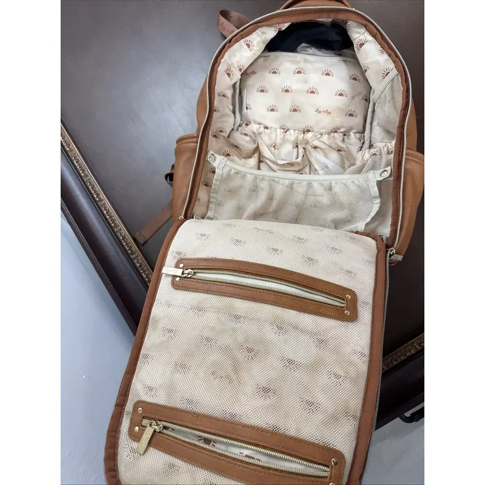 Itzy Ritzy Diaper Bag Cognac Backpack Vegan Leather Gold Hardware Tik Tok Bag